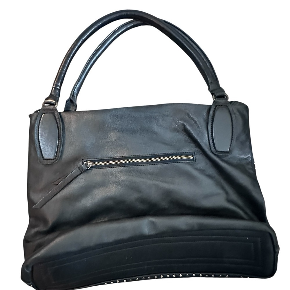 Platania Black Leather Studded Shoulder Bag tote - Picture 5 of 8